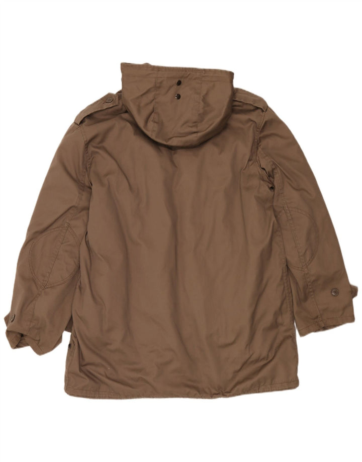 Vintage Mens Hooded Overcoat UK 42 XL Brown Polyester