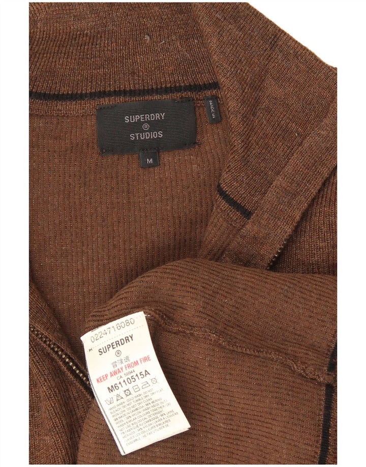 Superdry Pull à col zippé en laine mérinos marron moyen