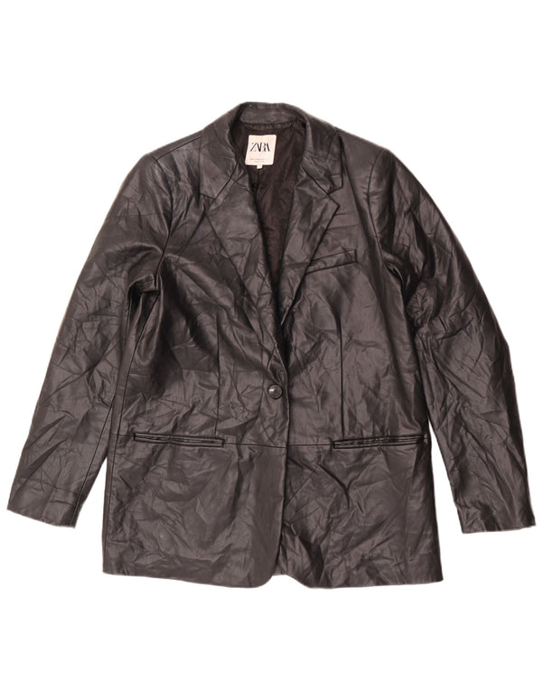 Jachetă Blazer din piele artificială cu 1 nasture Zara pentru femei UK 14 Medium Black