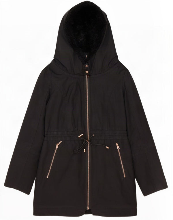 Ted Baker Womens Hooded Oversized Parka Jacket Size 2 Small Black Polyester