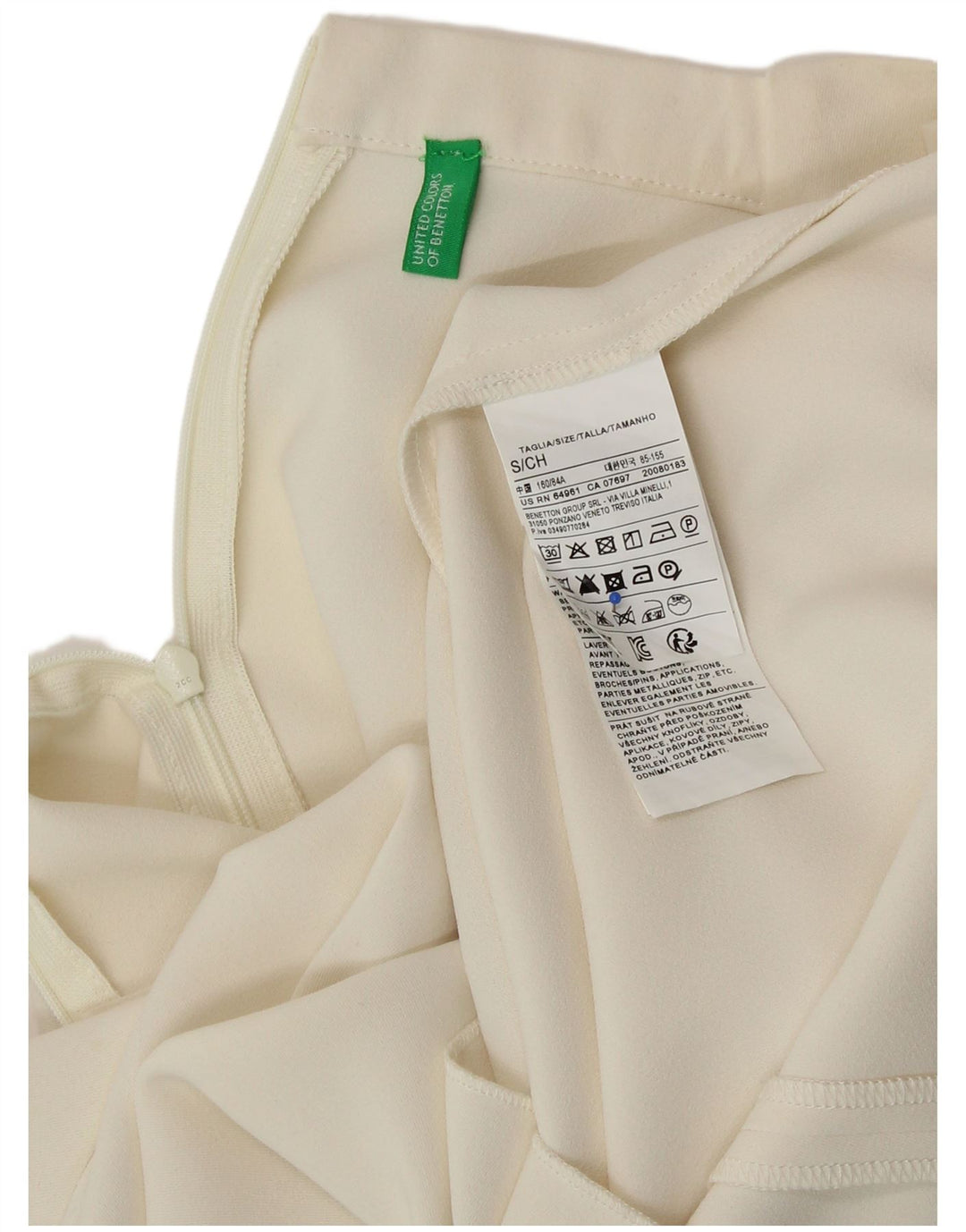 BENETTON Womens Long Sleeve Blouse Top UK 10 Small Off White Polyester
