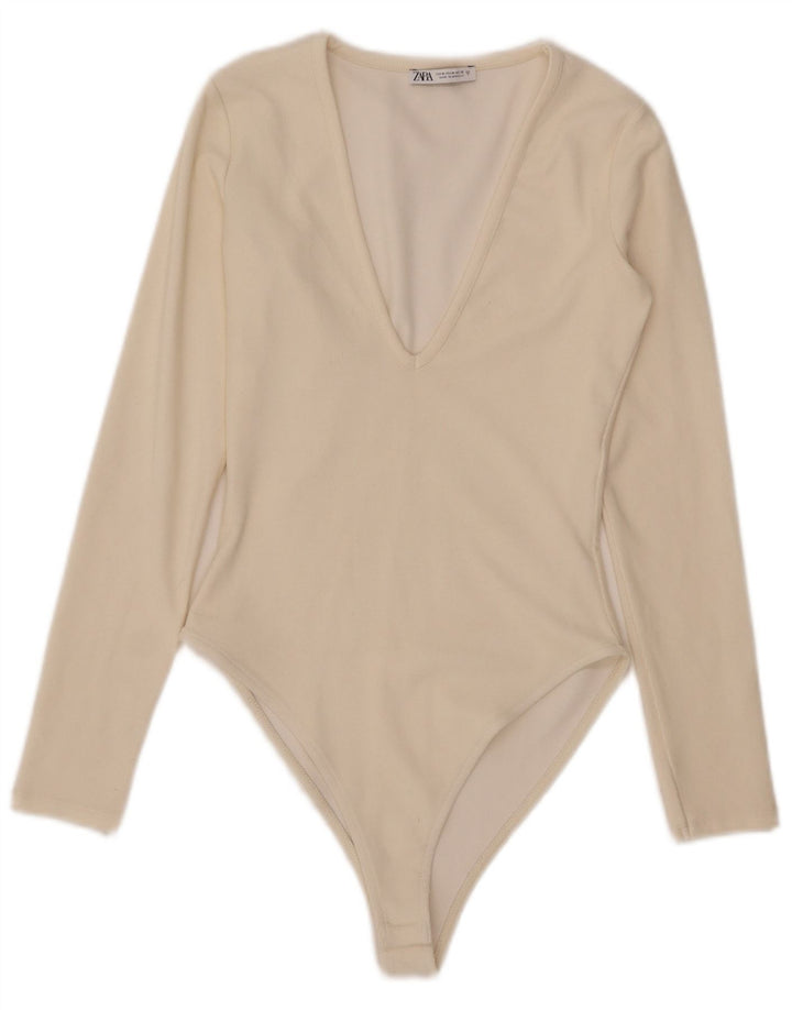 Zara Body à manches longues pour femme UK 12 Medium Off White