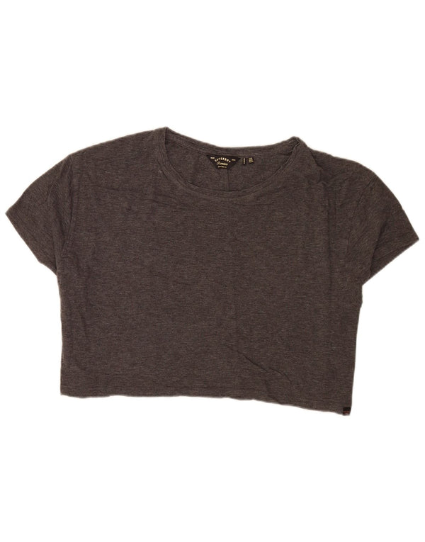 Superdry Damen Crop Relaxed Fit T-Shirt Top UK 16 Large Grau Baumwolle