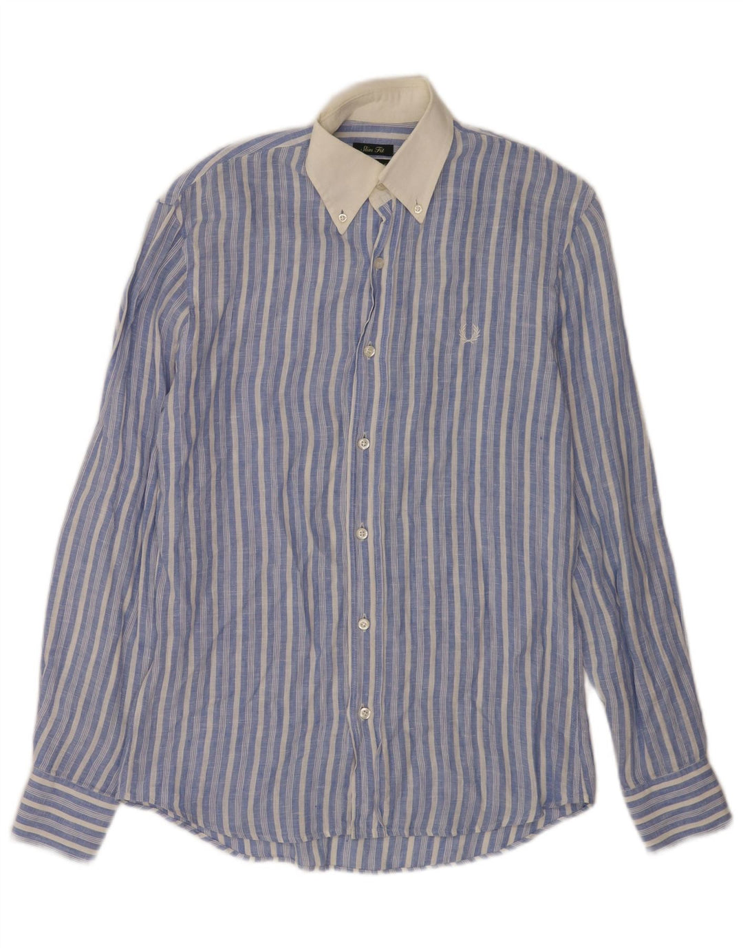 Fred Perry Mens Slim Fit Shirt Small Blue Striped Linen