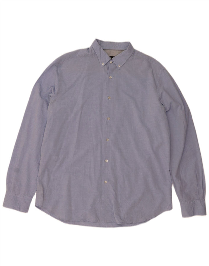 Massimo Dutti Herrenhemd 2XL, blaue Nadelstreifen-Baumwolle