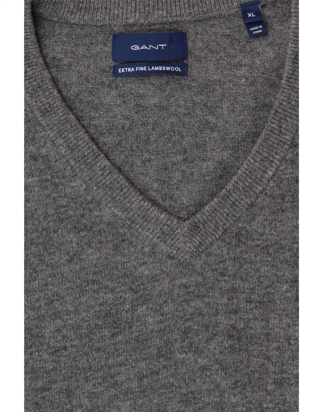 GANT Mens V-Neck Jumper Sweater XL Grey Lambswool