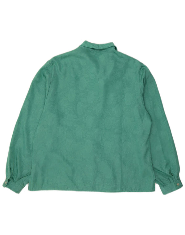 Vintage Womens Abstract Pattern Front Tie Shirt Blouse UK 20 2XL Green