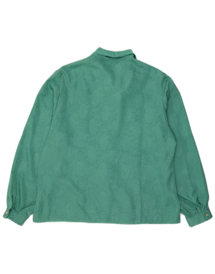 Vintage Womens Abstract Pattern Front Tie Shirt Blouse UK 20 2XL Green