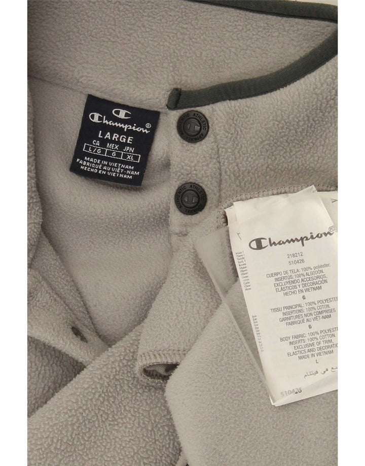 Champion Mens Button Neck Fleece Jumper Large Grey Polyester
