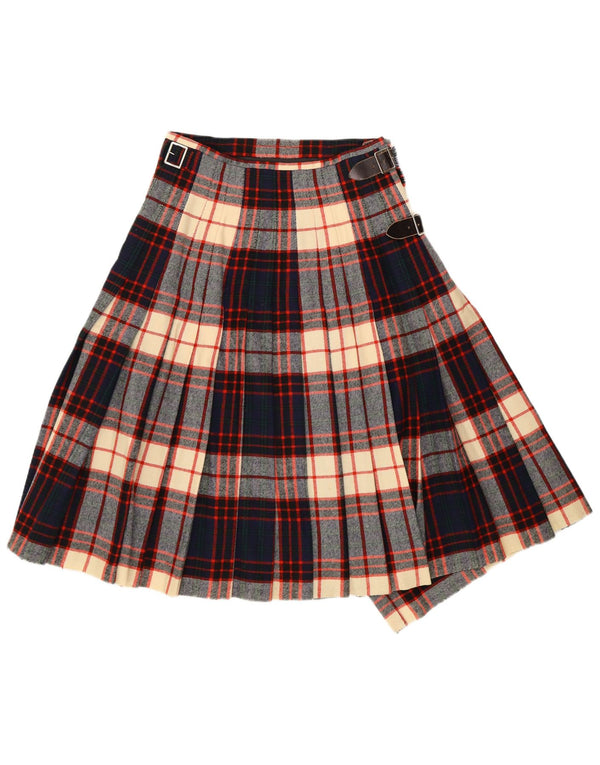 Vintage Damen Kilted Wickelrock W26 Klein Marineblau kariert