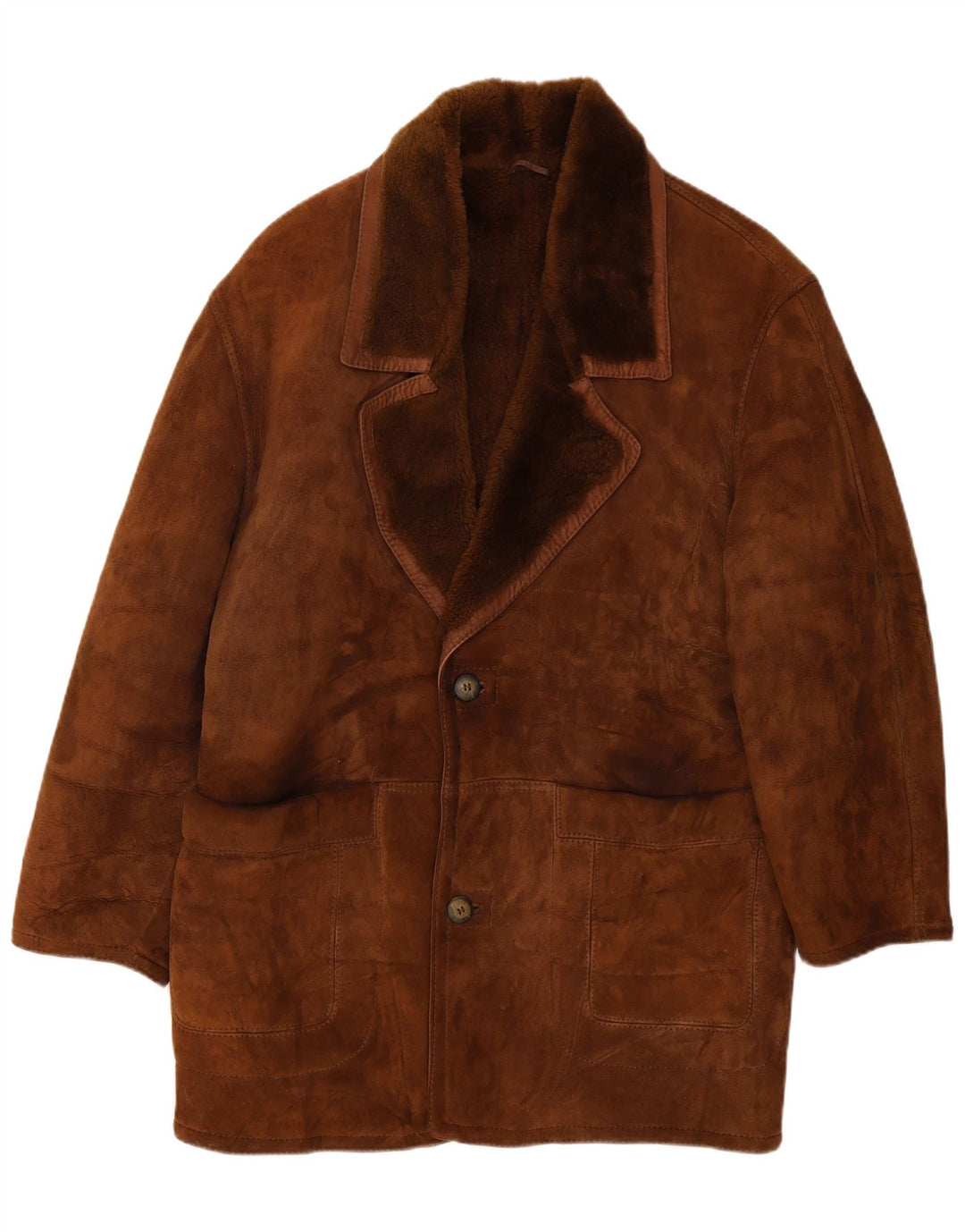 Vintage Herren Shearling Overcoat UK 40 Large Braun