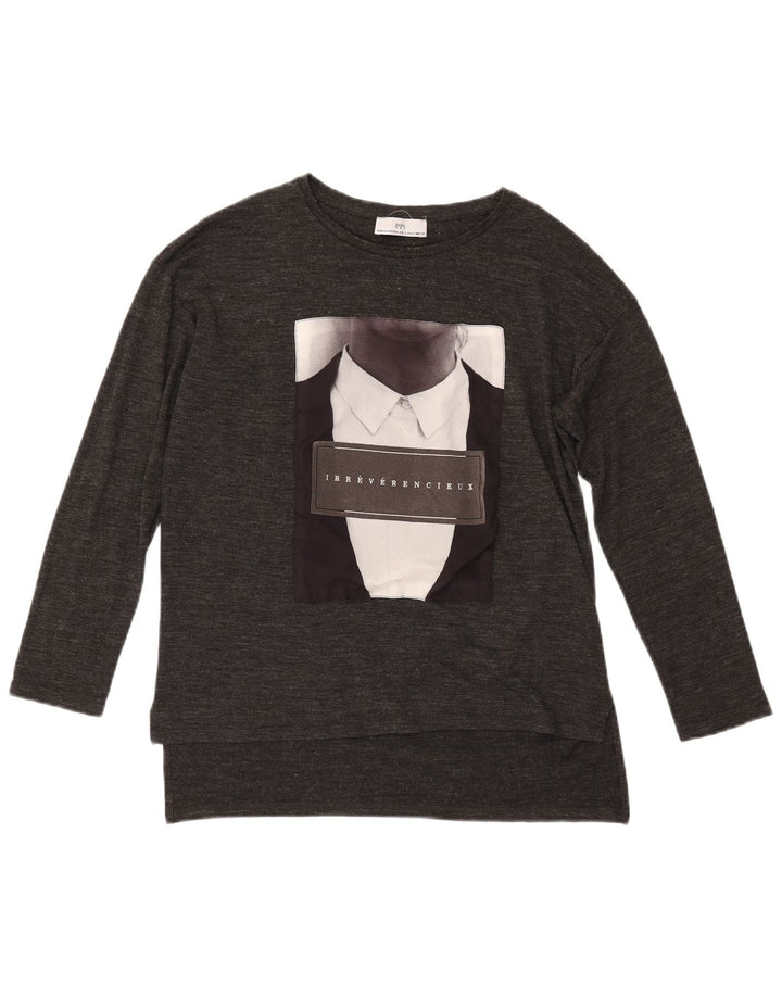 Zara Damen-Oversize-Grafik-Oberteil, langärmlig, Gr. 10, klein, Grau