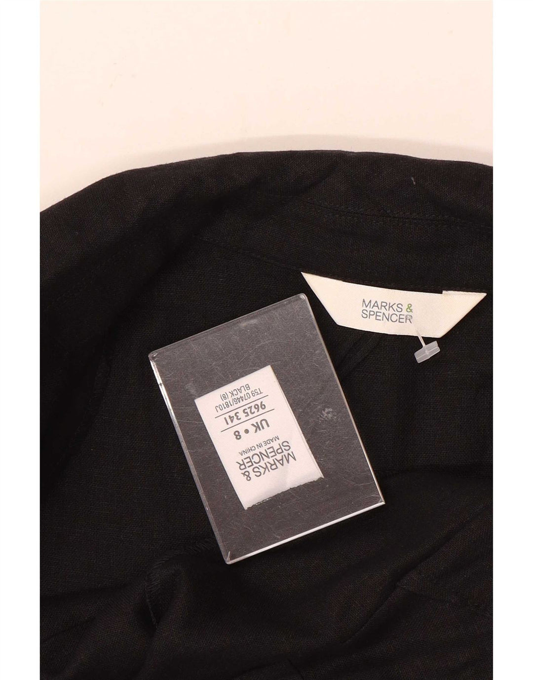 Marks & Spencer Womens 3/4 Sleeve Blazer Jacket UK 8 Small Black Linen