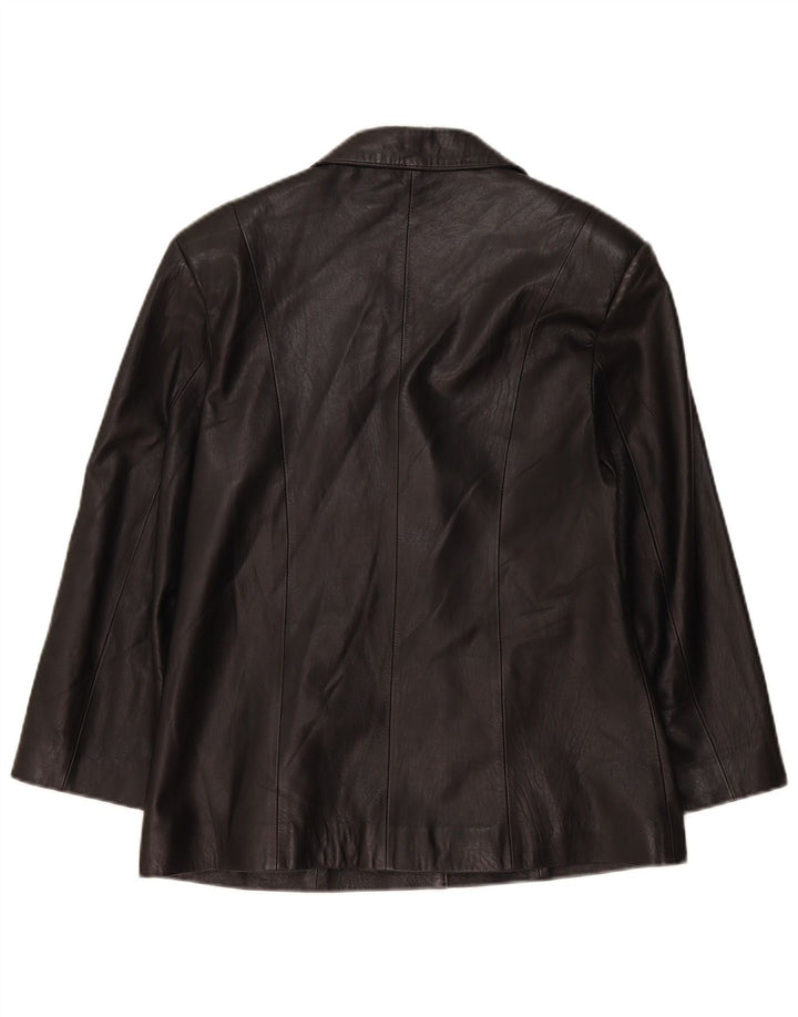 Vintage mujer 5 botones cuero Blazer chaqueta Reino Unido 14 grande negro