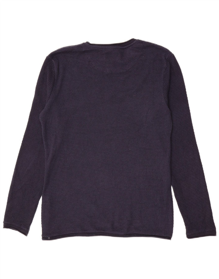 Zara Mens Crew Neck Jumper Sweater Large Azul Marino Poliéster