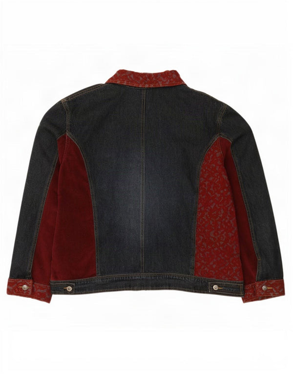 Damska kurtka dżinsowa w stylu vintage UK 18 XL, niebieska, patchworkowa, bawełniana