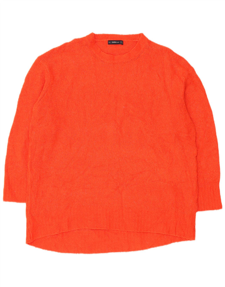Zara Womens Longline Oversized Crew Neck Jumper Sweater UK 14 Medium Red