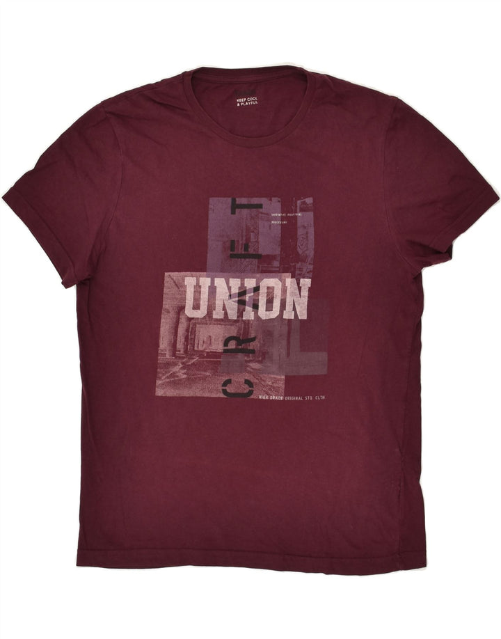 JULES Mens Slim Fit Graphic T-Shirt Top Large Maroon | Vintage Jules | Thrift | Second-Hand Jules | Used Clothing | Messina Hembry 