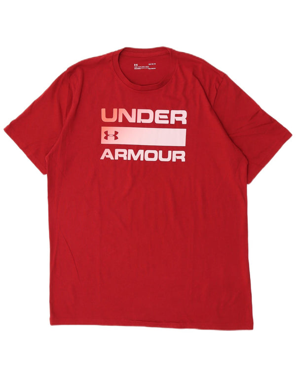 Under Armour Mens Heat Gear grafikus póló felső nagy bordó pamut