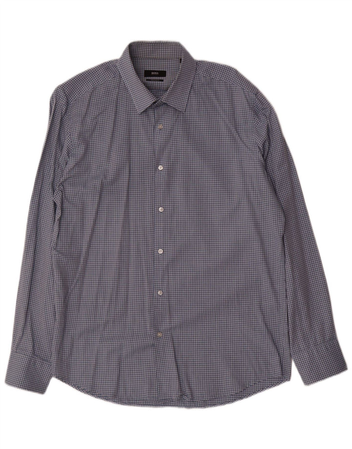 HUGO BOSS Mens Regular Fit Shirt Size 42 16 1/2 Large Blue Gingham