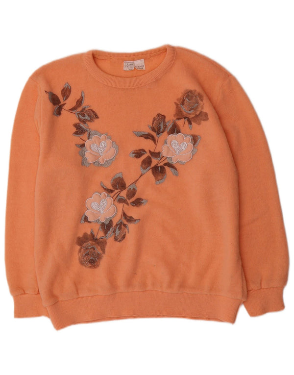 Maglione vintage da donna con scollo a barca con grafica UK 18/20 XL Arancione floreale