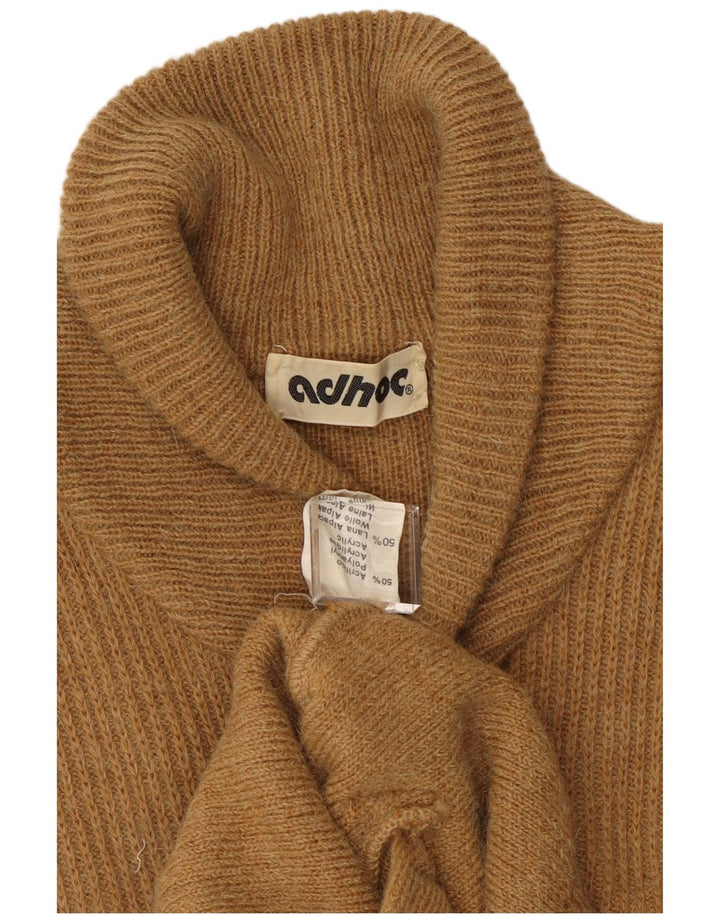 Vintage Mens Cardigan Sweater Medium Beige Colourblock Acrylic