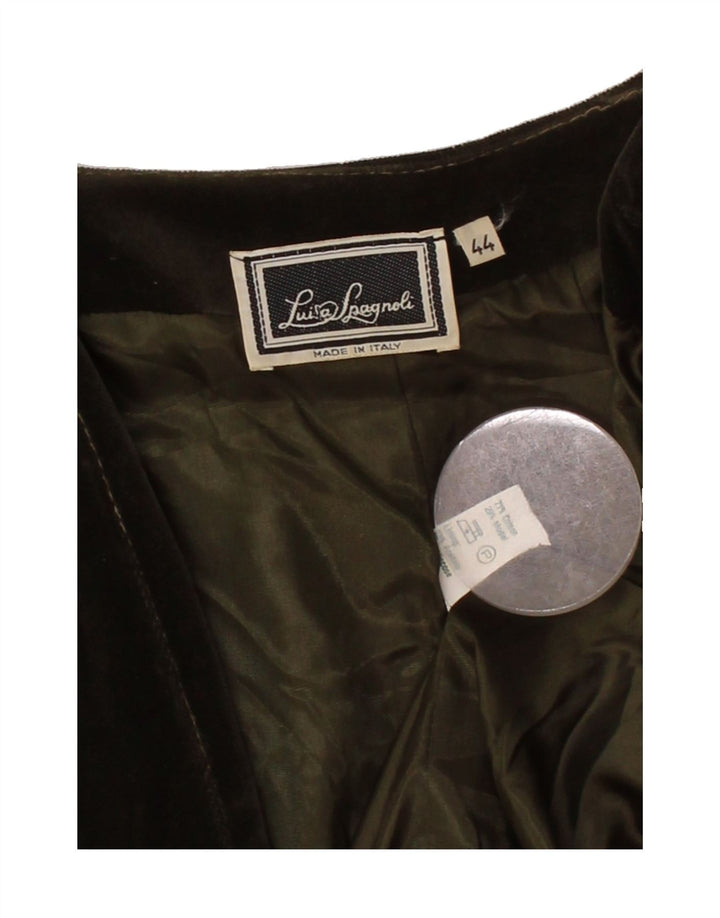 LUISA SPAGNOLI Womens Crop Open Blazer Jacket IT 44 Medium Khaki Cotton Vintage Luisa Spagnoli and Second-Hand Luisa Spagnoli from Messina Hembry 