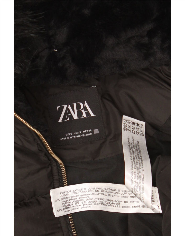 Zara Womens Hooded Padded Jacket UK 10 Small Black Polyester
