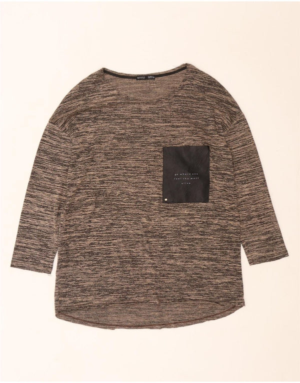 Damski top Zara z rękawem 3/4, UK 12, średni brąz, nakrapiane