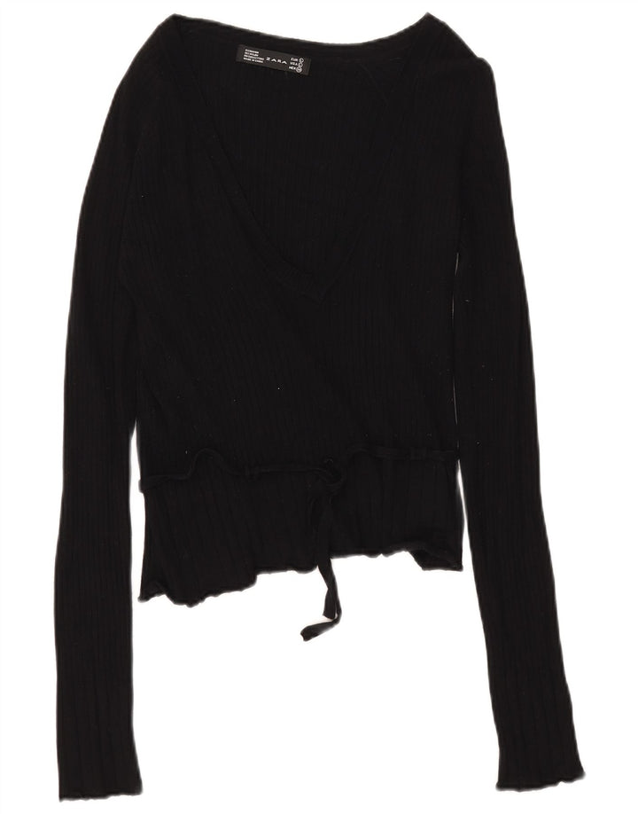 Zara Womens Top Long Sleeve UK 14 Large Black Rayon