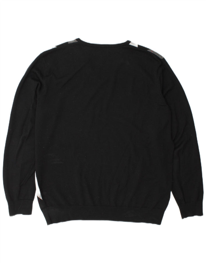 Fred Perry Mens V-Neck Jumper Sweater XL Black Argyle/Diamond Wool