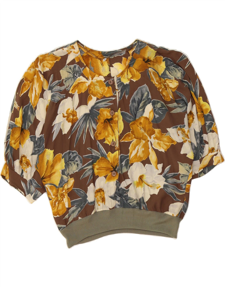 VINTAGE Womens Batwing Pullover Shirt Blouse IT 48 XL Brown Floral Vintage Vintage and Second-Hand Vintage from Messina Hembry 