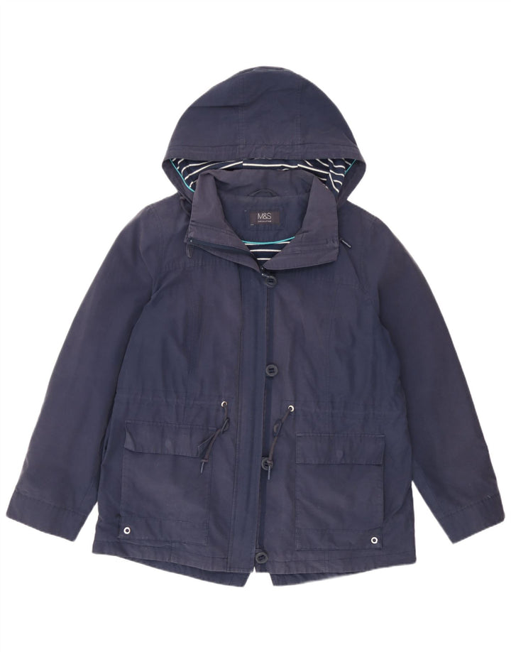 Marks & Spencer Womens Hooded Parka Jacket UK 14 Large Navy Blue Polyester