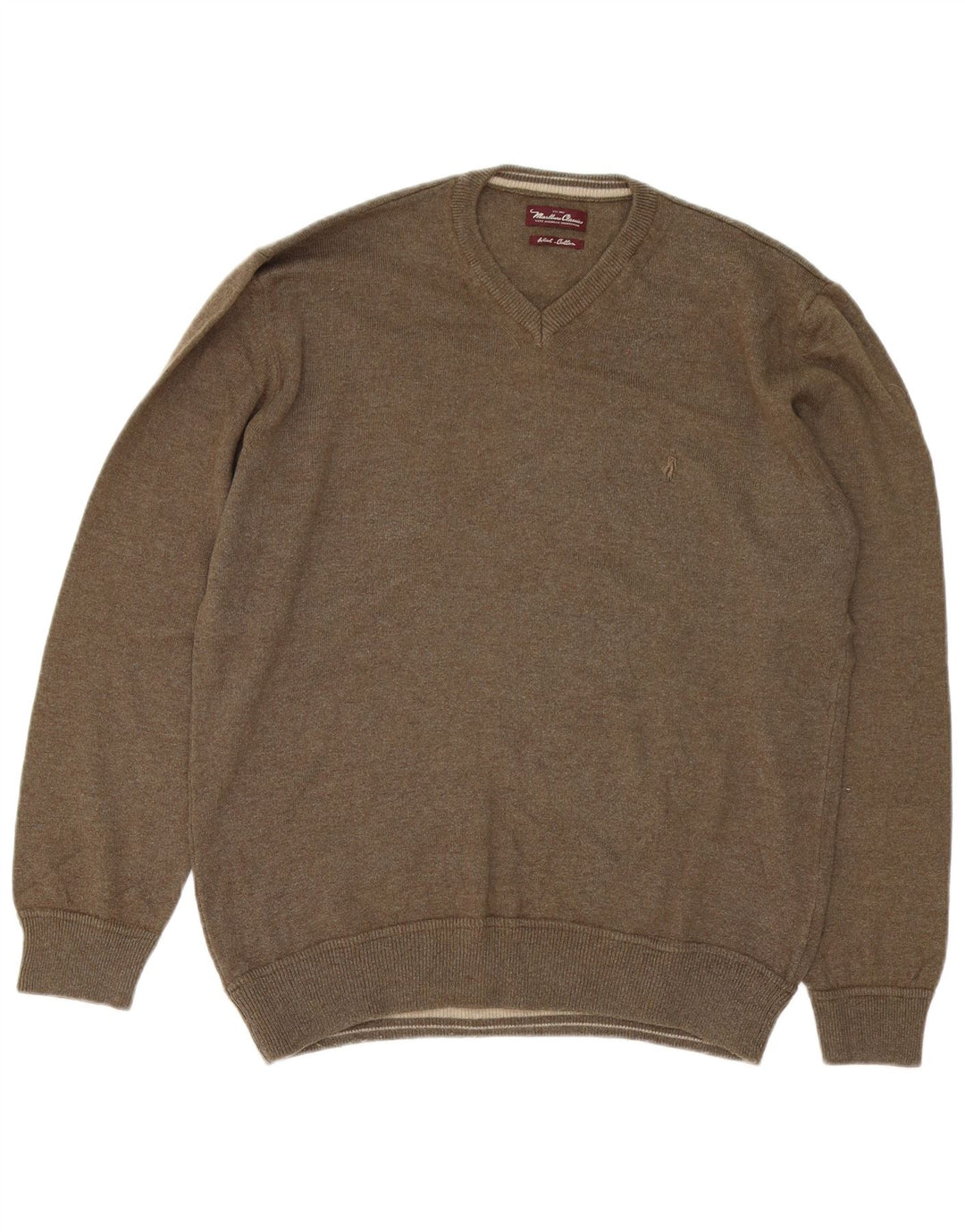 Marlboro Classics Mens V-Neck Jumper Sweater XL Khaki Wool