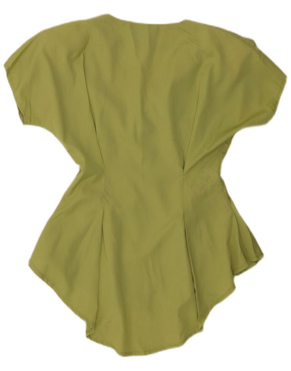 vintage Femme Chemise à manches courtes Blouse UK 10 Petite Viscose Verte