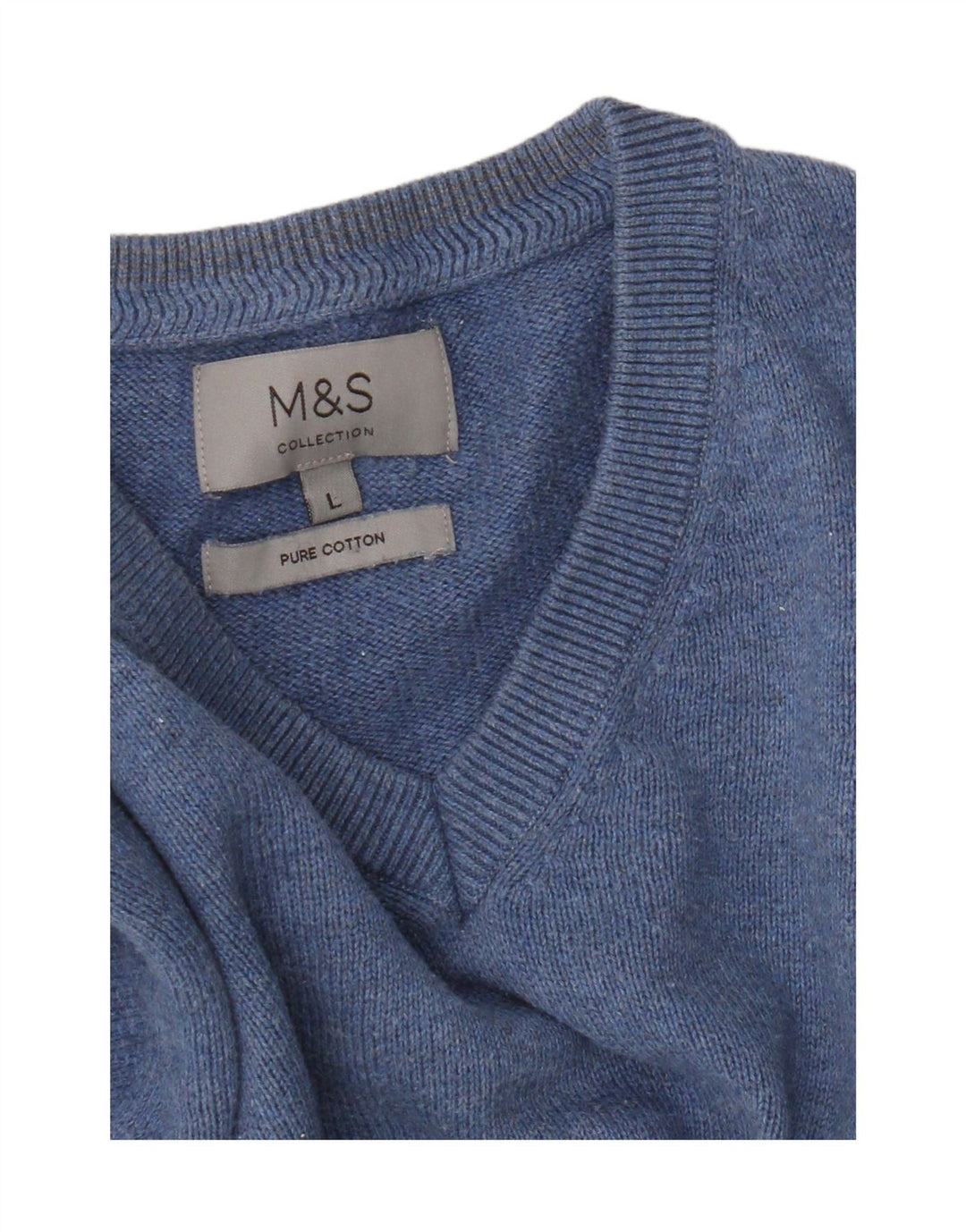 Marks & Spencer Mens V-Neck Jumper Sweater Large Blue Cotton