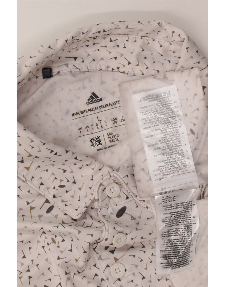 Adidas Mens Polo Shirt Large White Spotted Polyester