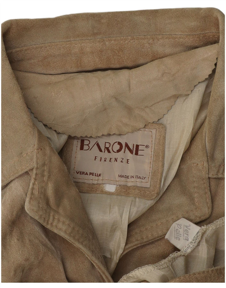 BARONE Womens Firenze Suede Overcoat UK 16 Large Beige Leather