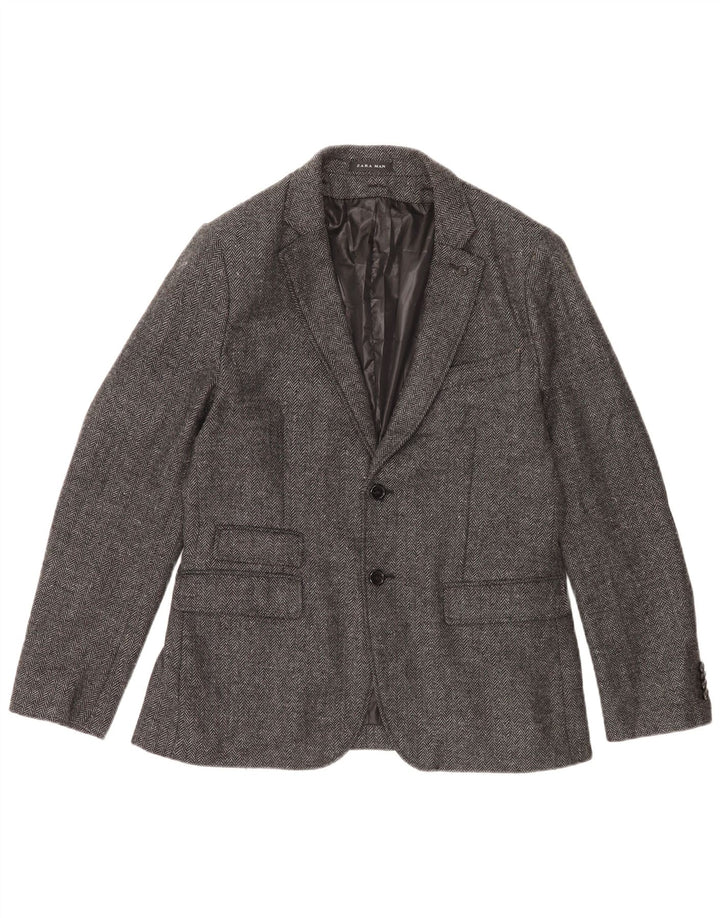 Zara Mens 2 Button Blazer Jacket EU 52 Large Grey Herringbone