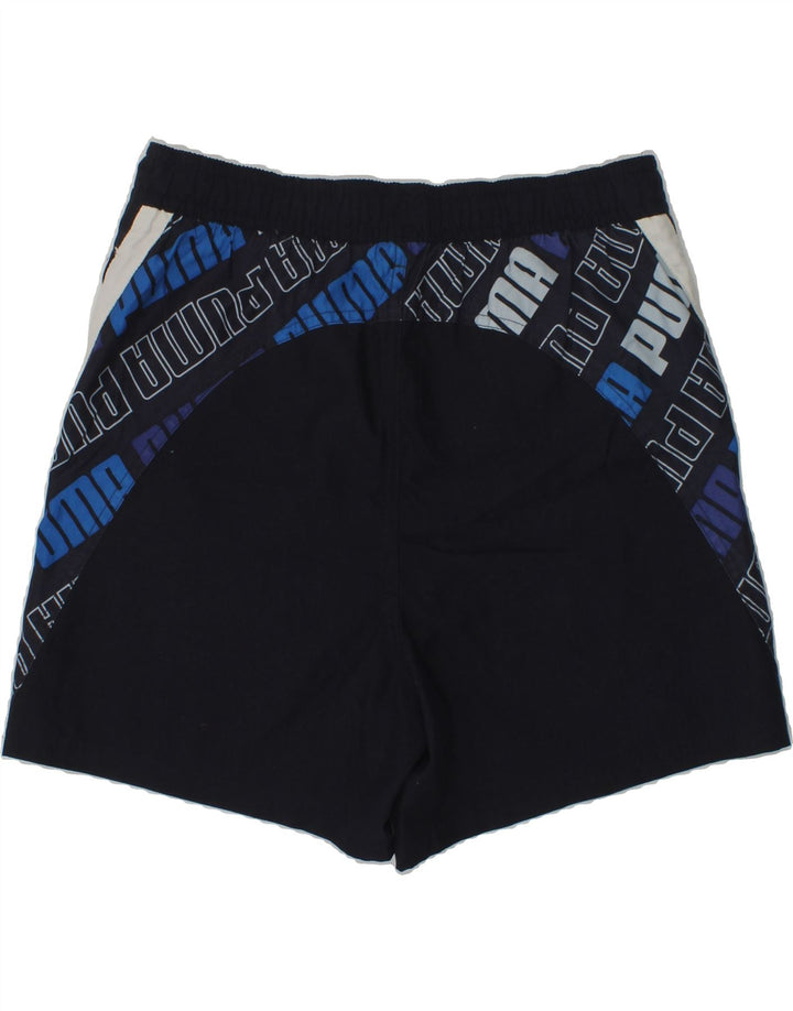 PUMA Boys Graphic Sport Shorts 11-12 Years Navy Blue Colourblock Polyester | Vintage Puma | Thrift | Second-Hand Puma | Used Clothing | Messina Hembry 