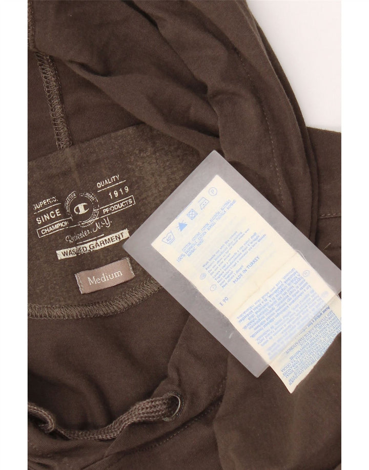 Champion Mens Hooded Graphic Top Long Sleeve Medium Brown Cotton