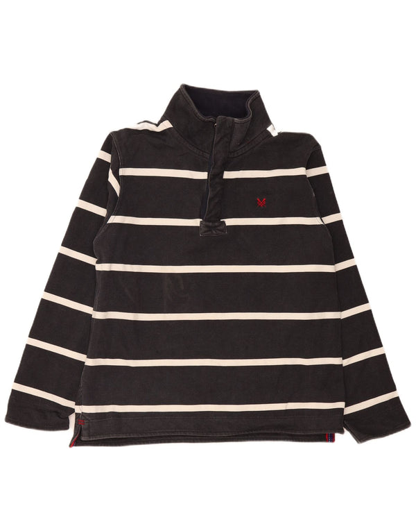 Crew Clothing Mens Zip Neck Sweatshirt Jumper Large Black Striped Cotton