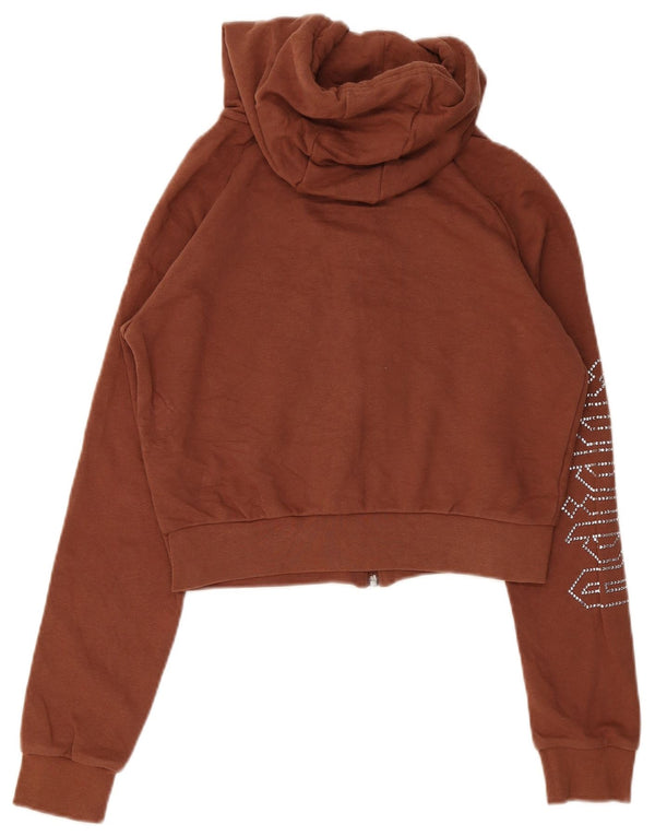 Maglione con cappuccio e zip grafica da donna Adidas UK 12 Cotone marrone medio