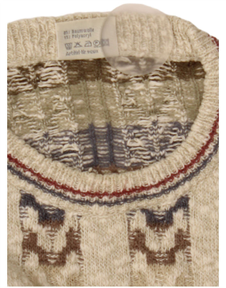 Paco Calvari Mens Crew Neck Jumper Sweater IT 50/52 Medium Beige Geometric
