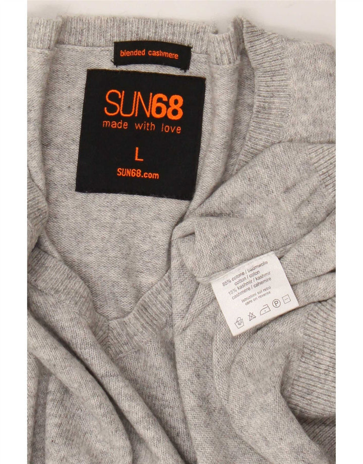 Sun68 Mens V-Neck Jumper Sweater Large Grey Cotton