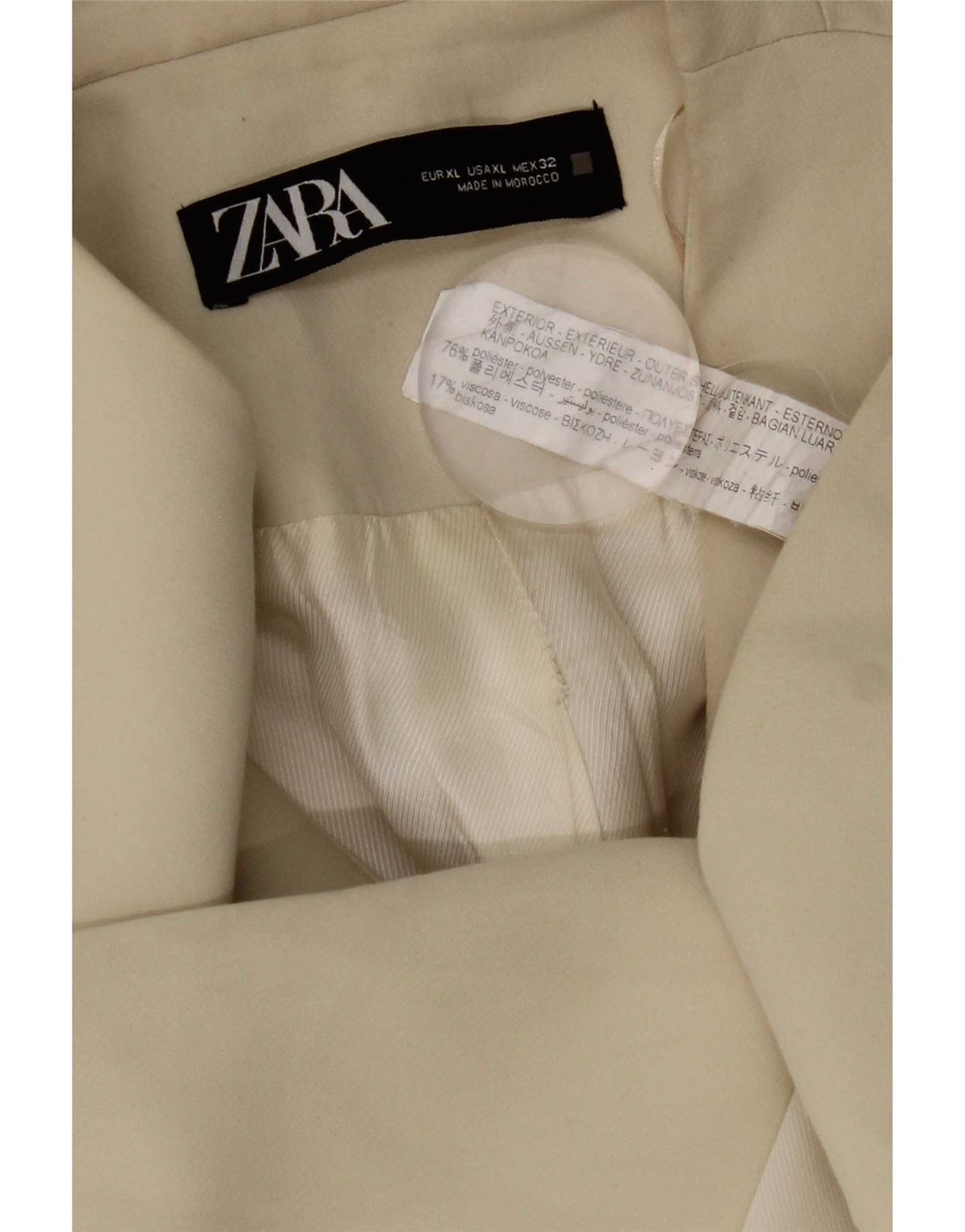 Zara Womens Blazer Jacket UK 18 XL Beige Polyester