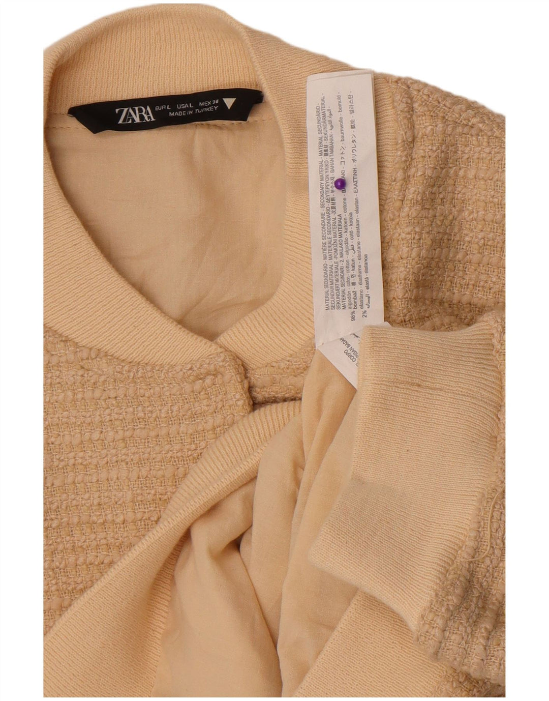 Zara Womens Bomber Jacket UK 16 Large Beige Cotton