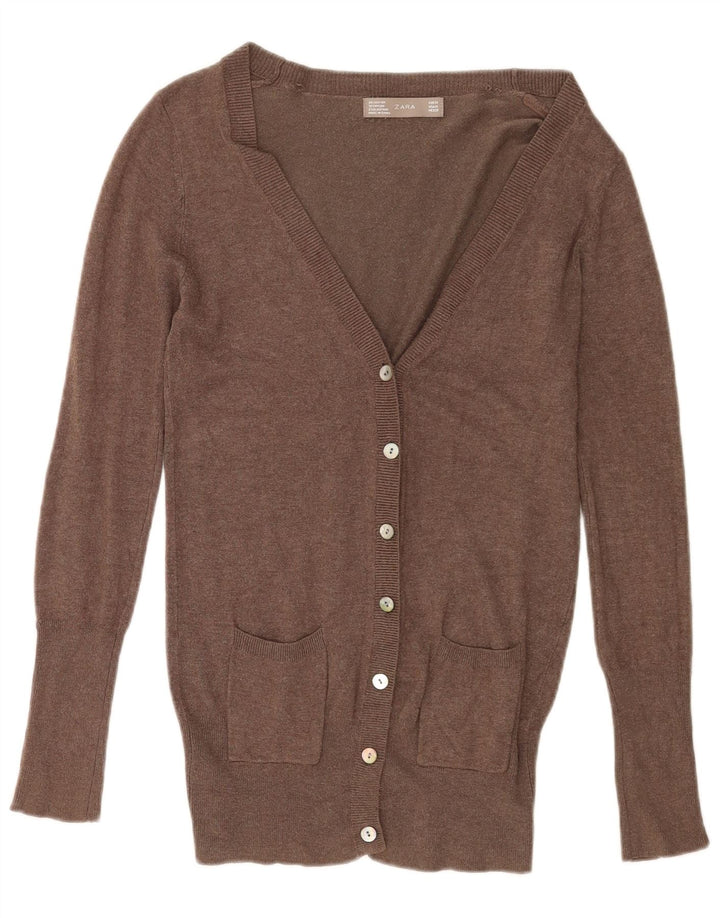 Zara Womens Cardigan Sweater UK 12 Medium Brown Rayon