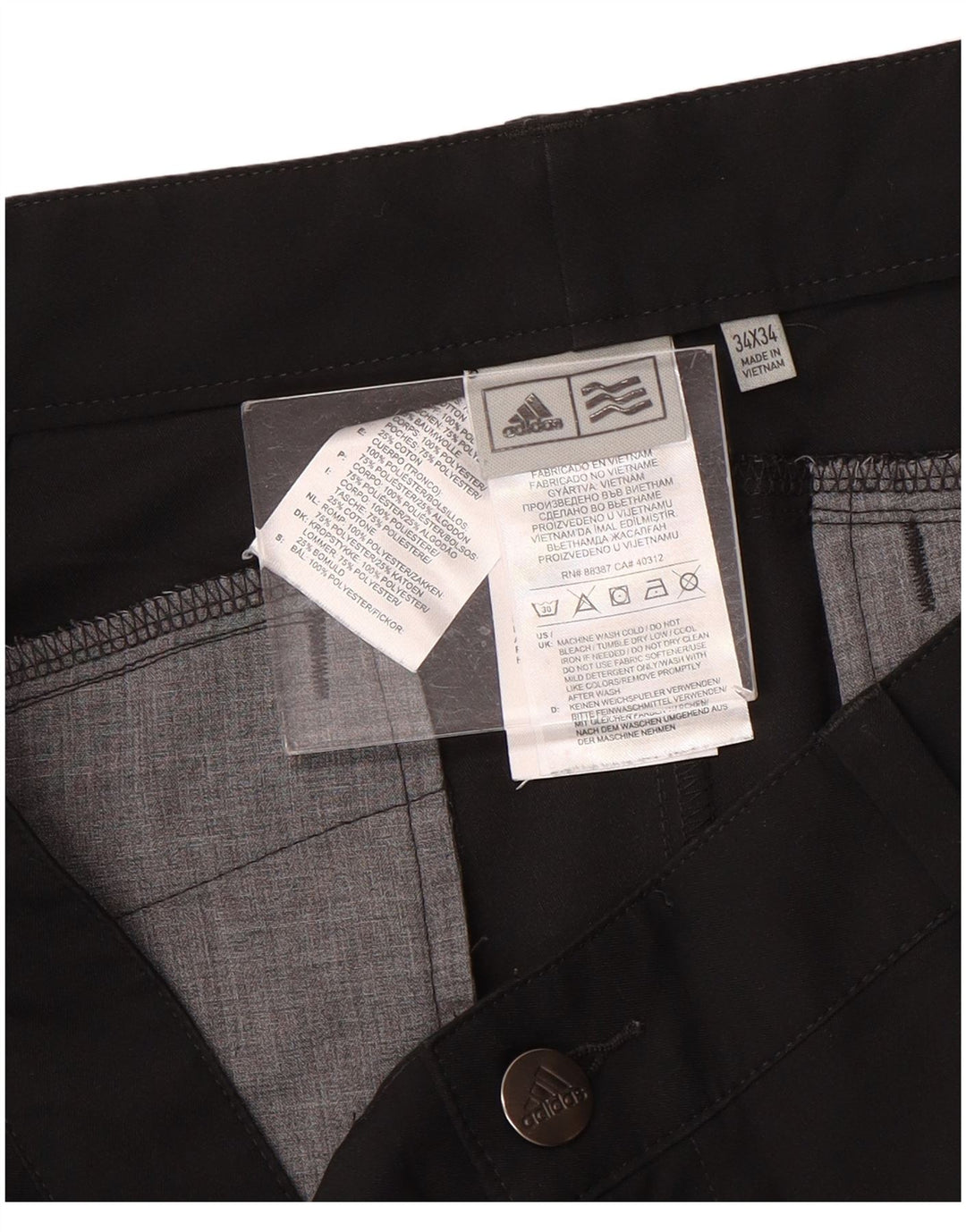 Adidas Mens Slim Chino Trousers W34 L34 Black Polyester