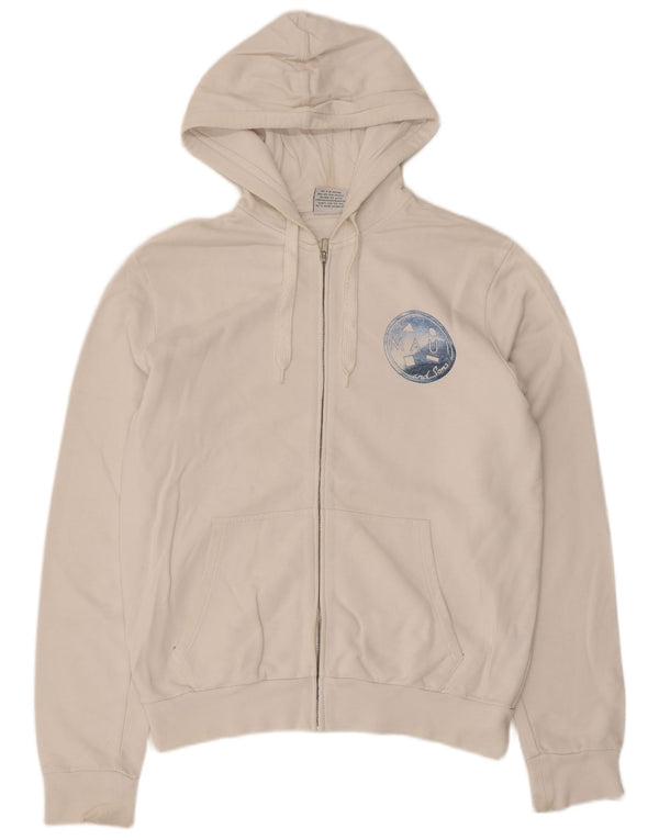Maui and Sons Mens Graphic Zip Hoodie Sweater Medium White Cotton